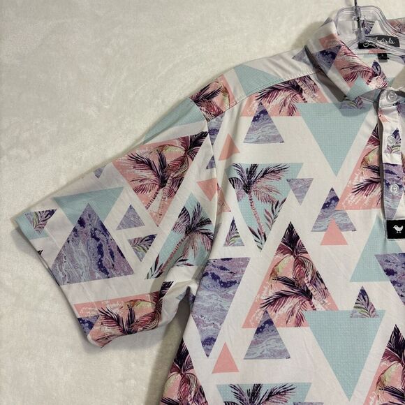 Bad Birdie Polo Shirt Men's Large Triangle Geometric Palm Tree Performance Golf - Picture 4 of 16